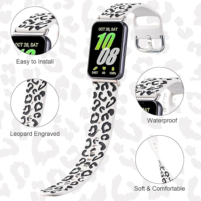 3 Pack Sport Bands Compatible with Samsung Galaxy Fit 3, Slim Lace Breathable Rose Hollowed-out & Leopard Engraved Silicone Replacement Straps Wristbands for Galaxy Fit3 SM-R390 Smart Watch Women Men