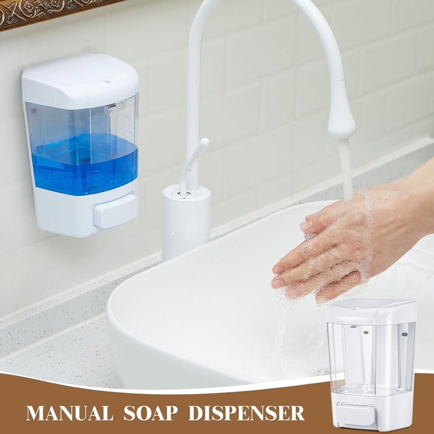Hushee 4 Pcs Plastic Wall Mounted Soap Dispenser Commercial Manual Soap Containers Wall Dispenser for Kitchen Shower Hotel Liquid Shampoo Gel Chamber(27 oz 800 ml,White)