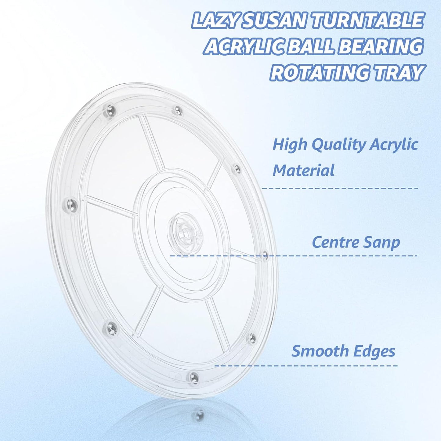 4 Pcs 8 Inch Lazy Susan Turntable Acrylic Ball Bearing Rotating Tray, Clear Turntable Organizer, Rotating Base Clear Acrylic Plates for Pantry, Cabinet, Spices, Makeup, (360˚ Rotation)