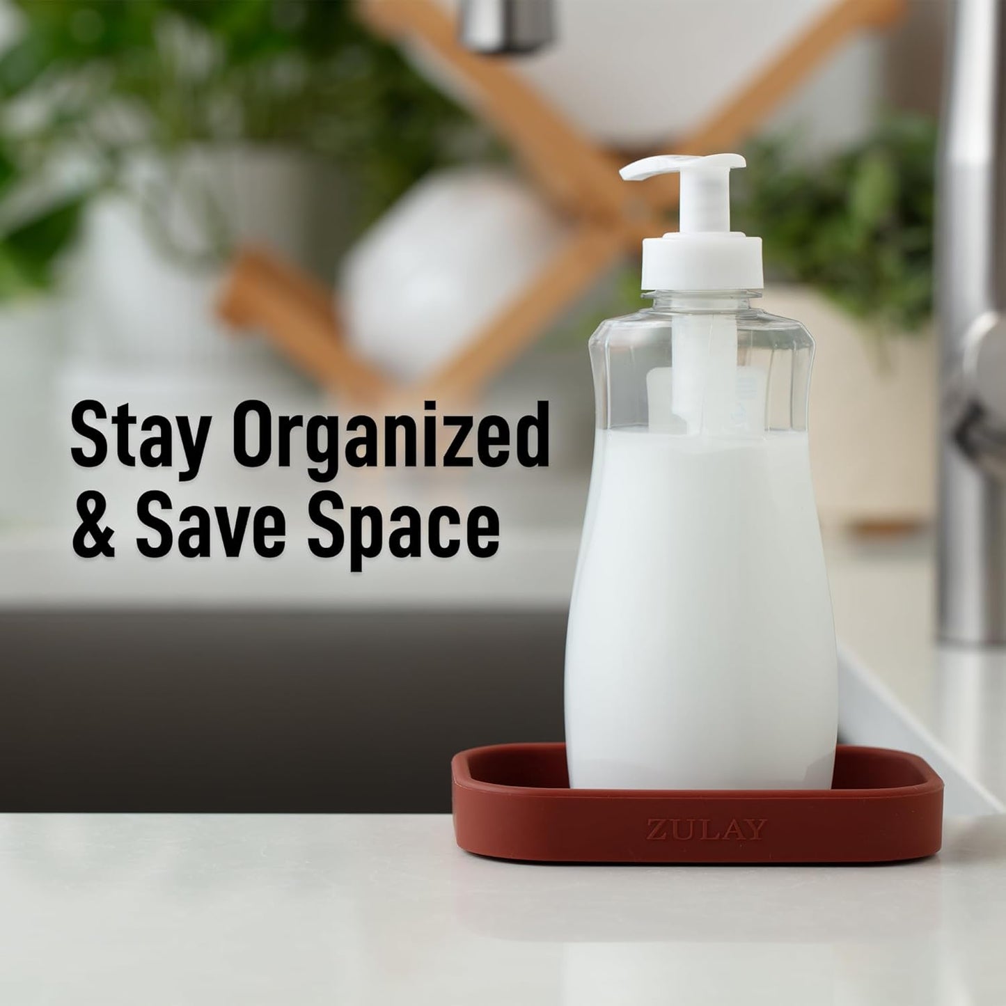 Zulay Kitchen Small Silicone Sponge Holder (4.9x3.3”) – Space-Saving Sink Organizer Tray for Sponge, Soap, Brush & More – Compact Non-Slip Dish for Kitchen & Bathroom (Canyon Rose)