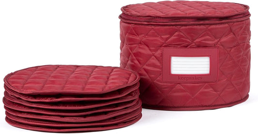 Covermates Keepsakes - Dish Storage - Padded Protection - ID Window - Stain Resistant - Machine Washable - China Storage, Red