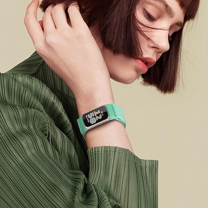 Magnetic Stretchy Nylon Compatible with Fitbit Charge 6 Bands/Fitbit Charge 5 Bands, Elastic Fabric Sport Adjustable Wristband Strap for Charge 5/6 Smartwatch Women Men