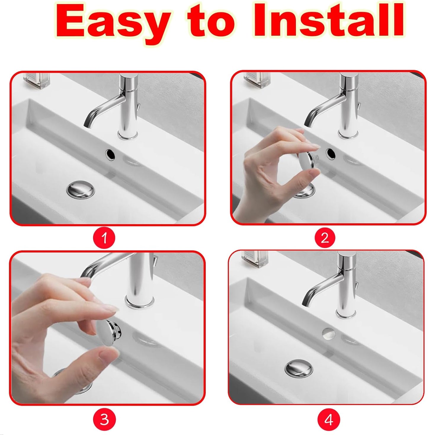 2 Pack Sink Basin Overflow Trim Ring,Solid Brass Bathroom Sink Trim Overflow Cover,Bathroom Kitchen Sink Trim Overfollow Cover Insert in Hole Round Caps(Silver)