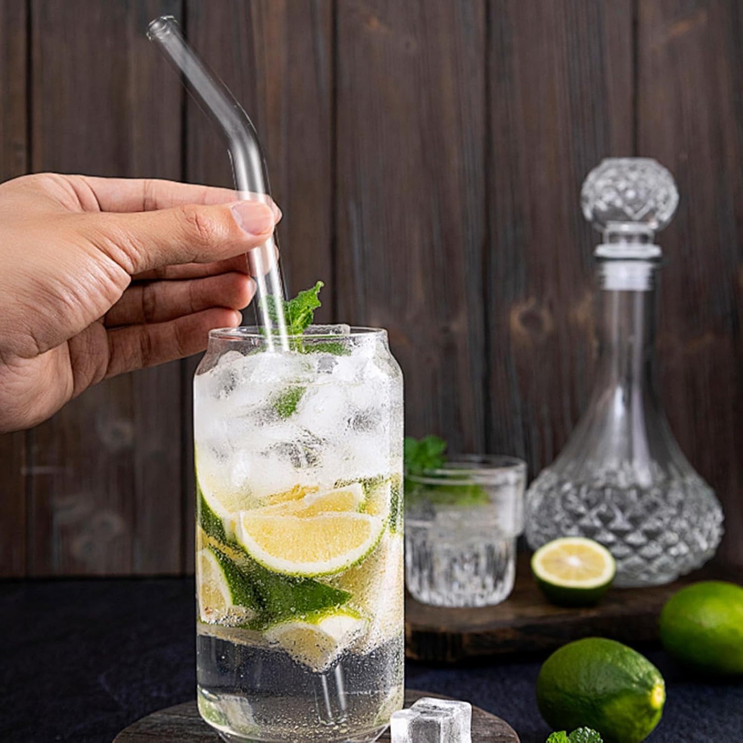 Lazycorner Reusable Glass Straws Set 16 Pcs 8.5''x 10MM Straight Clear Glass Drinking Straws, Set of 16 with 4 Cleaning Brushes. Reusable Straws Perfect For Smoothies, Tea, Juice-Clear Cocktail.