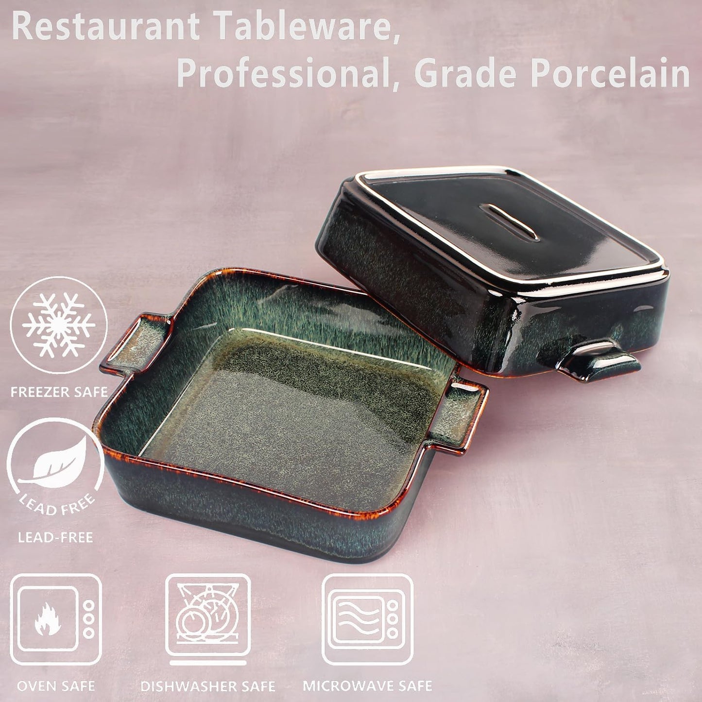 Ceramic Casserole Baking Dish - 16 Ounces Baking Dish for Oven, Lasagna Pans, Oven Safe Durable Bakeware for Kitchen Home Decor, Banquet and Dinner, Square 2 pieces 5.5 x 5.5 Inch