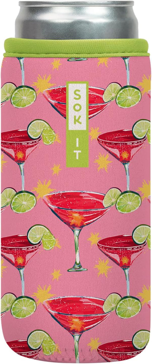 Sok It CanSok Sleeve for Beer & Soda Insulated Neoprene Cover (Lime After Lime, 12oz Slim Can Sleeve)