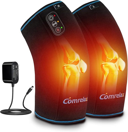 Knee Massager with Heat & Vibration, Heated Knee Brace for Knee Pain Relief, Heating Pad for Leg Pain, Leg Massager, 3 Vibration Modes 3 Heat Levels, AC Adapter Heating Faster (No Battery)