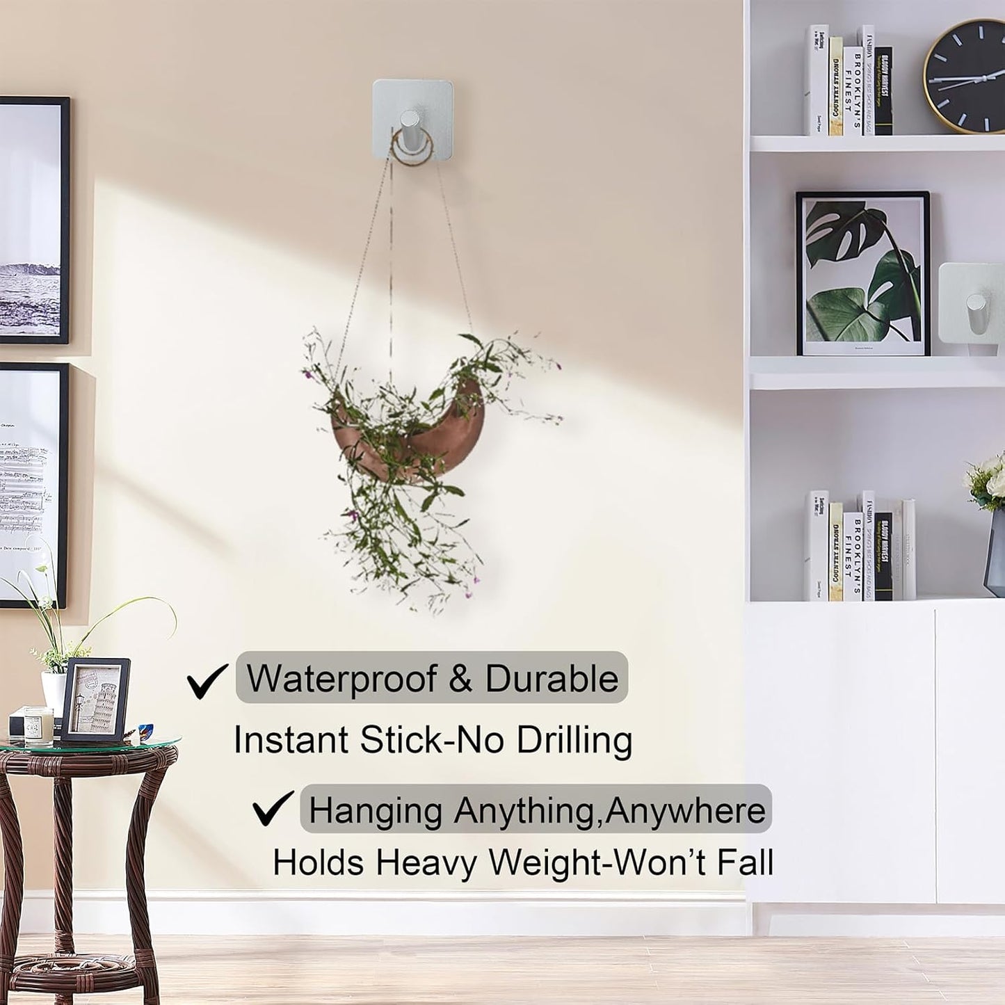 Aluminum Wall Hooks, No Drill Damage-Free Adhesive Hook, Product for Hanging Heavy Duty for Bathroom Kitchen Home (Slanting Square Sliver Hook, 4)