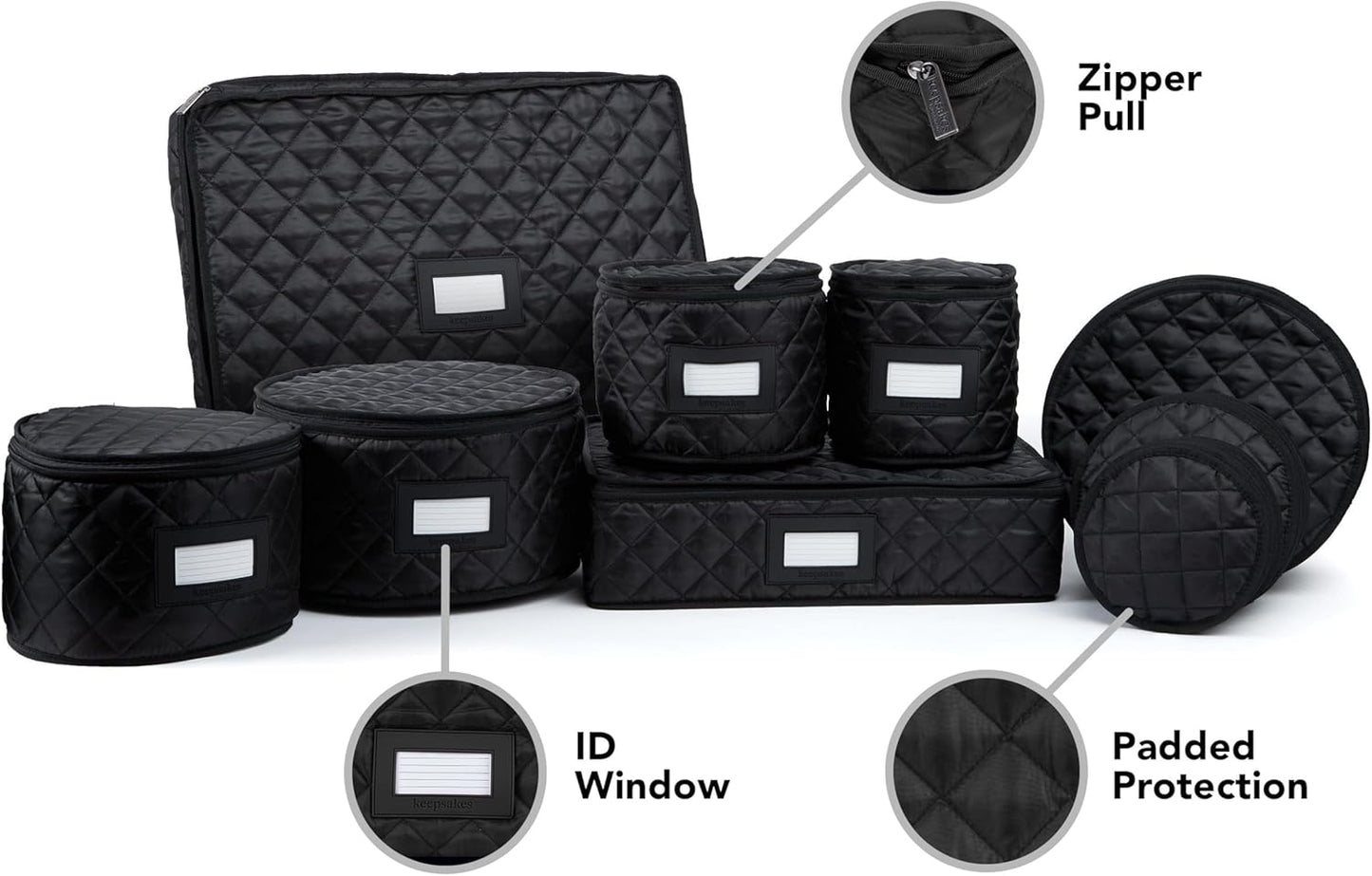 Covermates Keepsakes - Dish Storage Set - Padded Protection - ID Window - Stain Resistant - Machine Washable - China Storage, Black