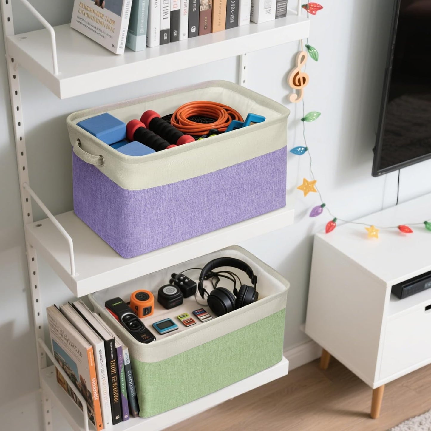 BALEINE 4 Pack Fabric Storage Bins for Shelves, Linen Storage Baskets for Organizing, Decorative Closet Bins for Clothes, Home (Navy Blue, 15"x11"x9.5")