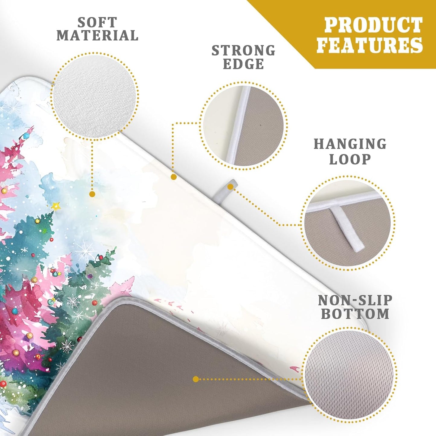 Decorative Christmas Dish Drying Mats Pink Green Xmas Tree Painting Rack Drainer Mats for Coffee Bar 18 X 24 Inch