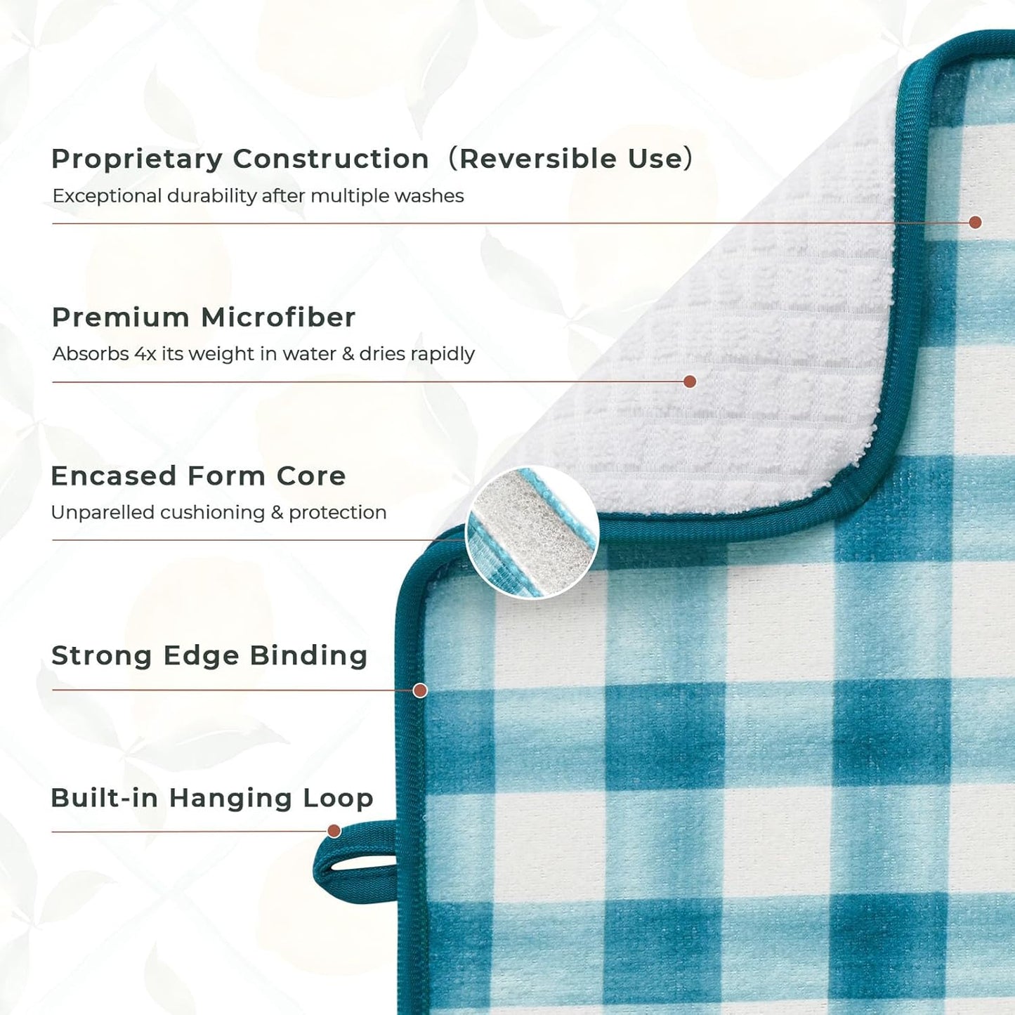 FRESHMINT Printed Dish Drying Mats for Kitchen Counter 2 Pack Absorbent Reversible Drying Mats Microfiber Kitchen Countertop Protector Dishes Drying Pad Extra Large 18"x24" Dish Mat