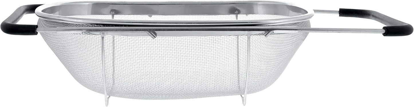 U.S. Kitchen Supply Stainless Steel Colander Strainer - 6-Quart Collapsible Colander with Expandable Rubber Handles - Rectangular Sieve, Fine Mesh Stainless Steel Strainers and Colanders for Kitchen