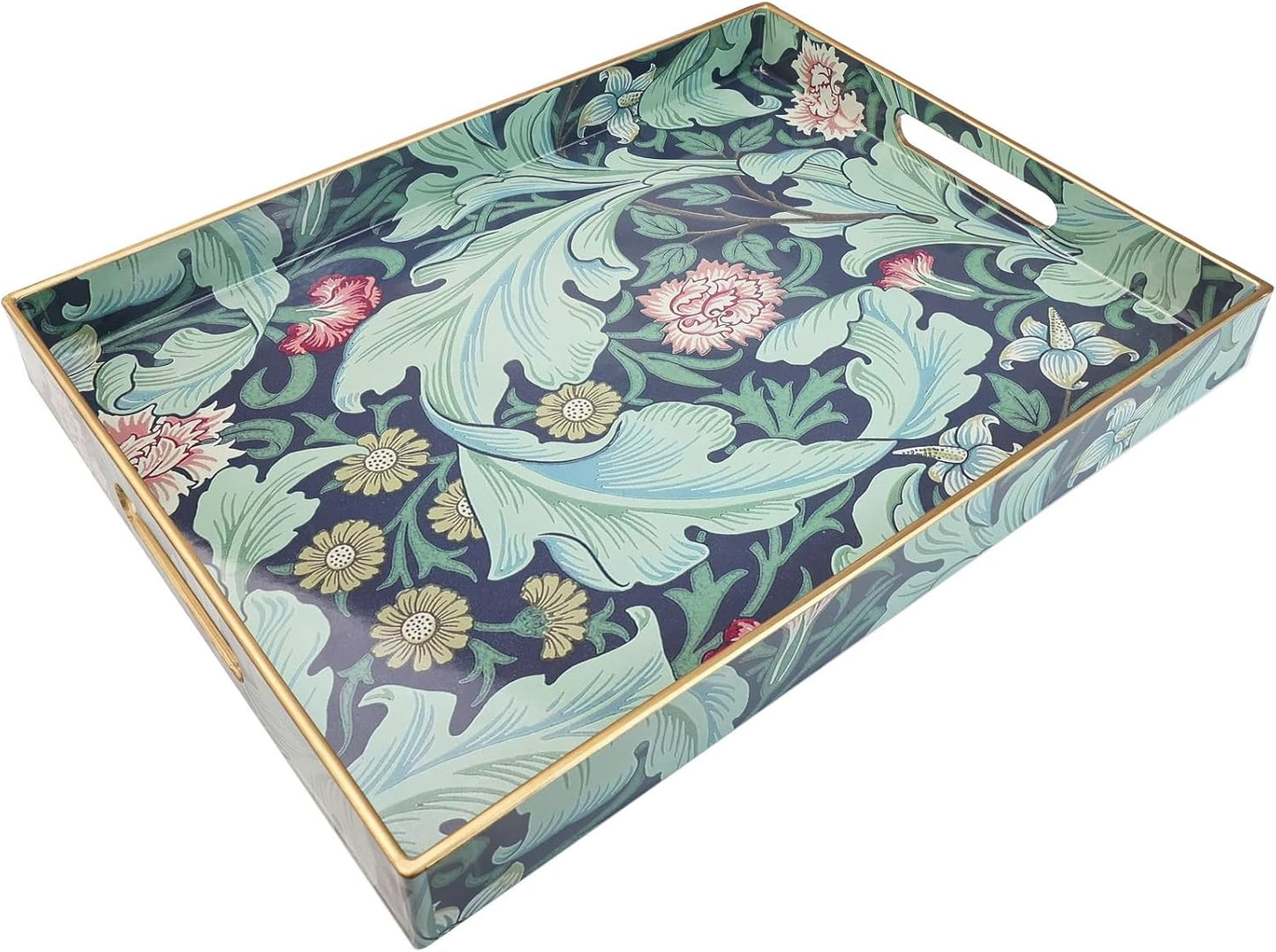 Spsyrine Serving Tray with Handles, Plastic Decorative Tray for Coffee Table, Living Room, Home Decor, Leicester