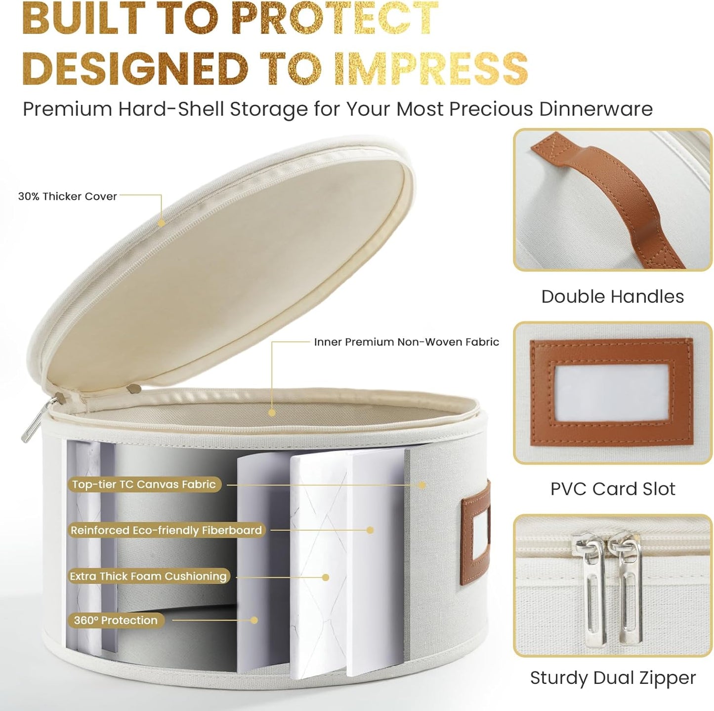 HOMELUX THEORY Hard Shell China Storage Containers, 6pc Ivory Mug & Plate Storage Box, Kitchen Storage Bins With Lids, Heavy Duty Moving Box with Handles for Dishes, Glassware, Stemware, Cup & Mug