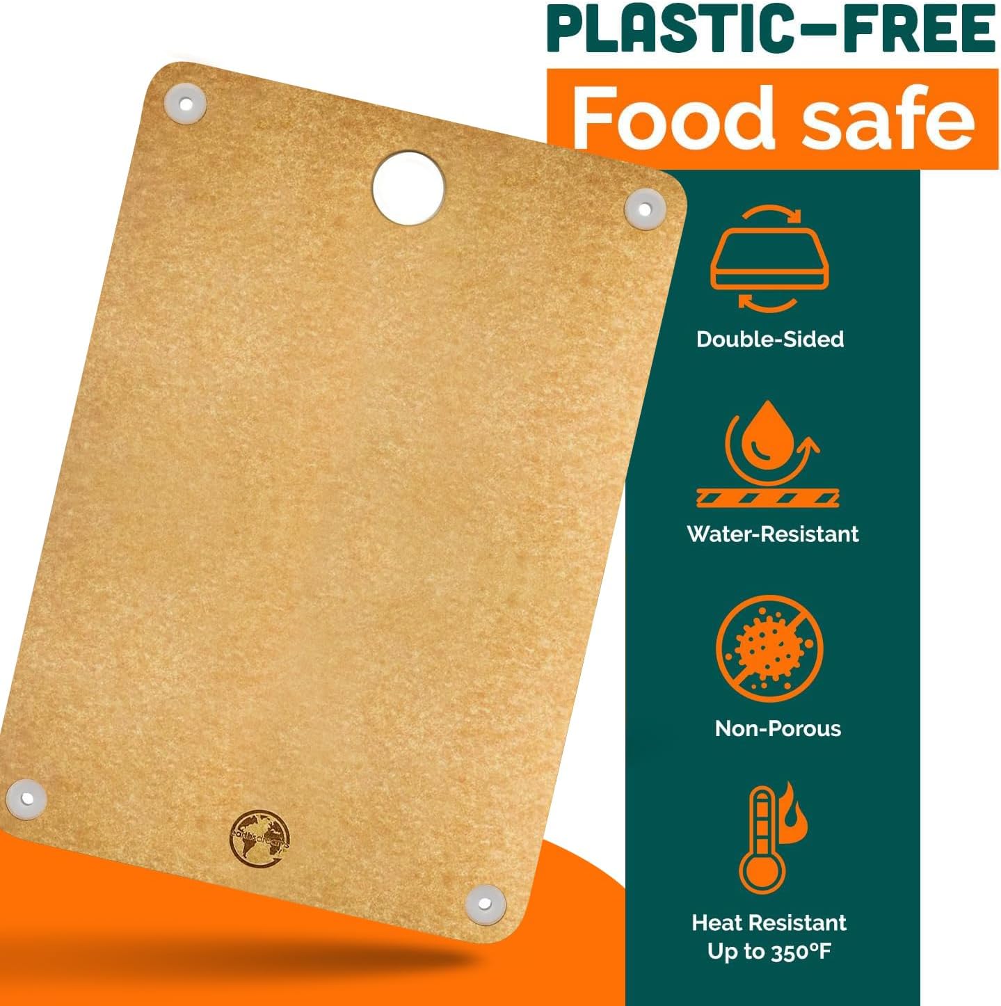 Earth’s Dreams Wood Cutting Board 17x12 Extra Large - Charcuterie Board, Non-Plastic, Non-Toxic, Heavy-Duty, Dishwasher Safe (Tan/Blacks)