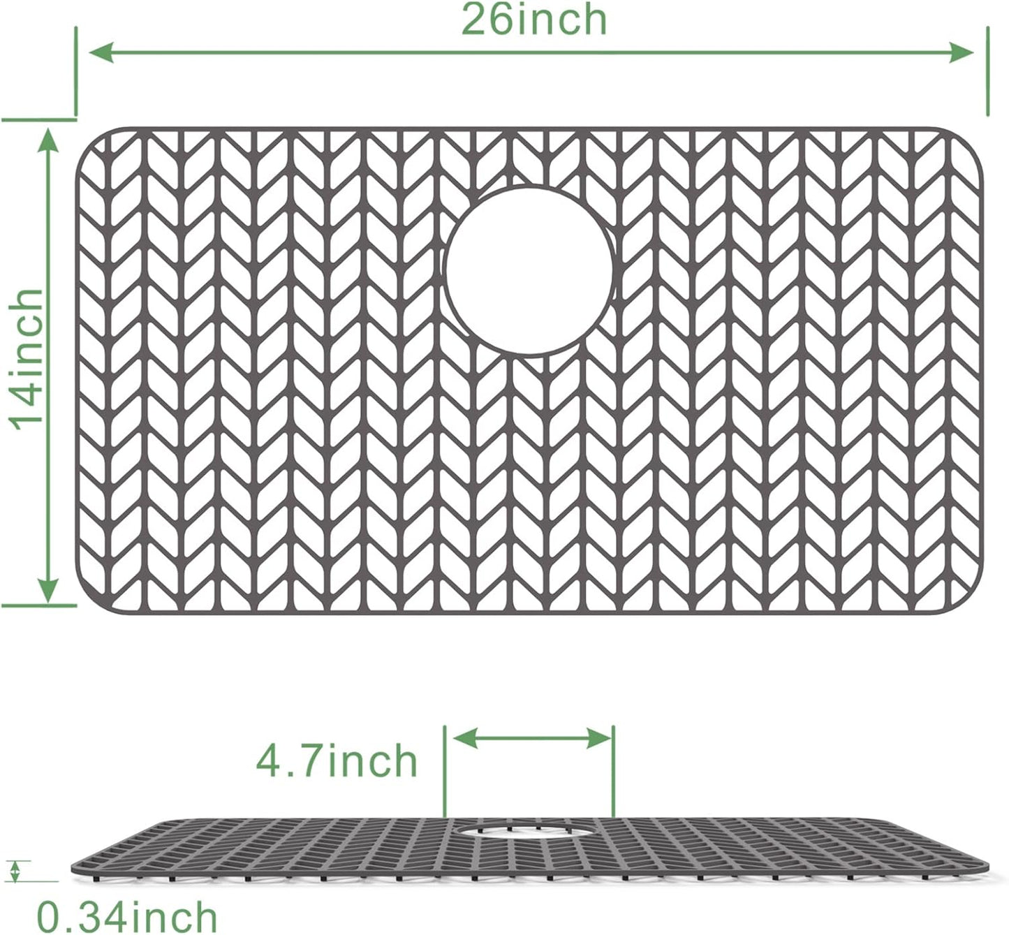 GUUKIN Sink Protectors for Kitchen Sink, 26''x 14'' Silicone Kitchen Sink Mat Grid for Bottom of Farmhouse Stainless Steel Porcelain Sink with Rear Drain (Grey)