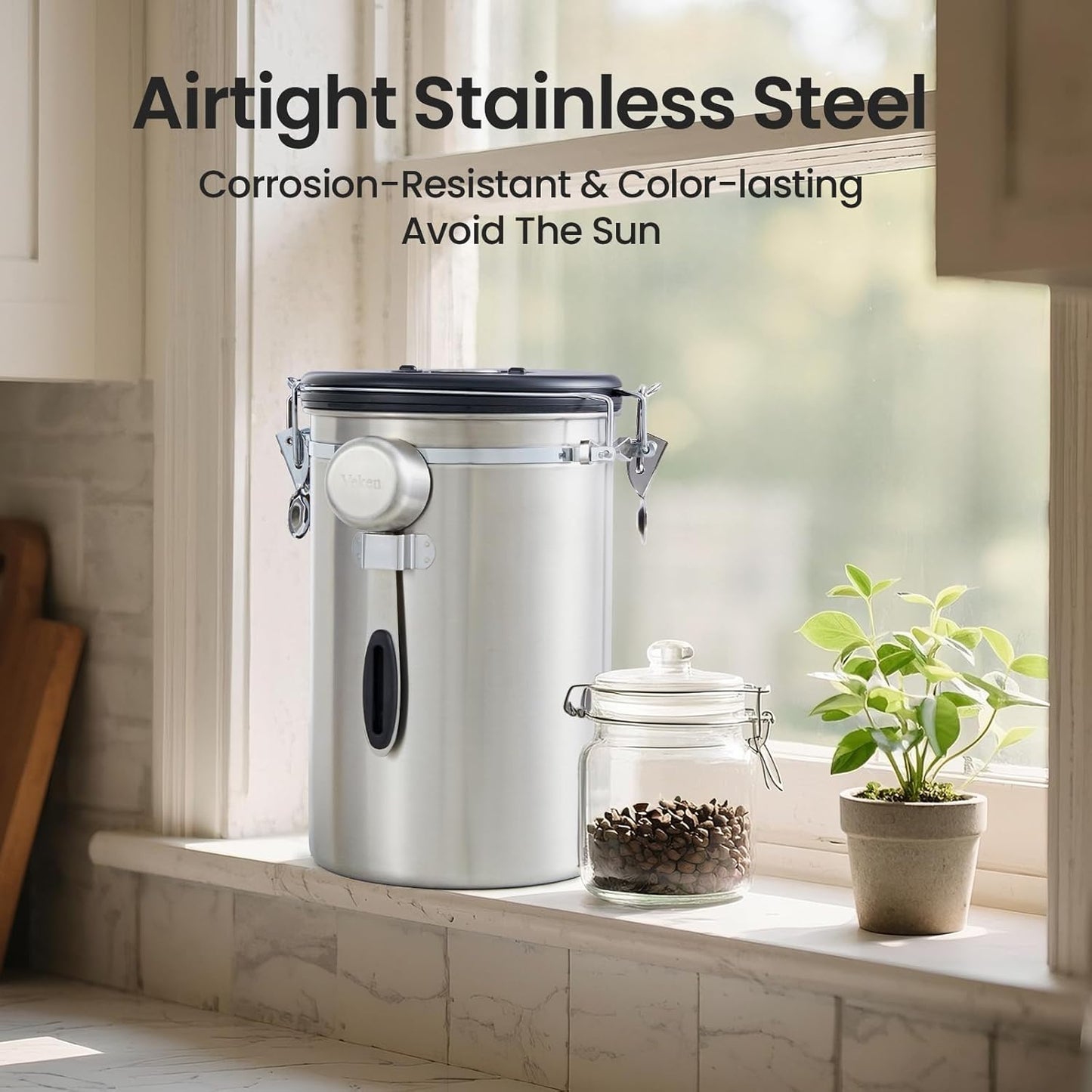 Veken Coffee Canister, 39OZ Large, Airtight Stainless Steel Food Storage Container for 2.2lbs Coffee Beans, Ground, Sugar, Tea, Flour, Rice, Cereal, Cookies Jars, Bar Accessories & Gifts, Silver