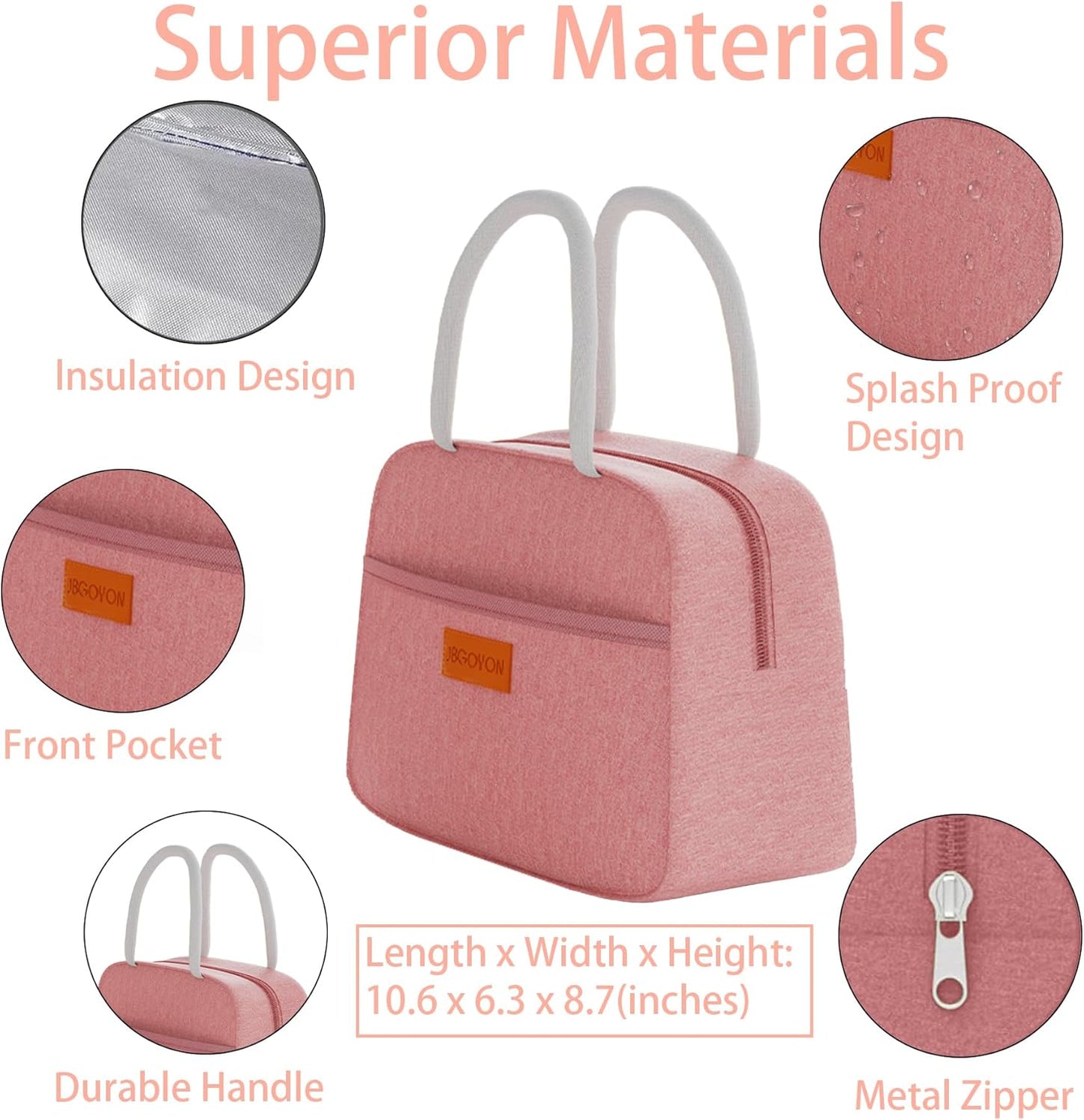 JBGOYON® Bento Lunch Box Set - 3 Stackable Containers for Adults and Kids，lunch box for women- Includes Lunch Bag, Leak-Proof and BPA-Free - Built-in Utensil Set - Dishwasher Safe (Pink)