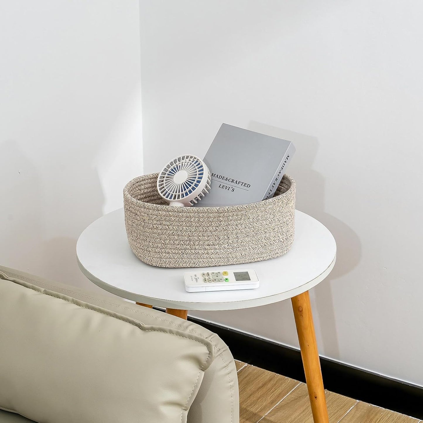 CubesLand Rectangle Organization/Storage Basket, Natural Cotton Rope Woven Baskets for Organizing, Small Basket for Kids, Baby Nursery, Cat Dog Toy Baskets, Organizer Bins for Shelves 3Pc Light Brown