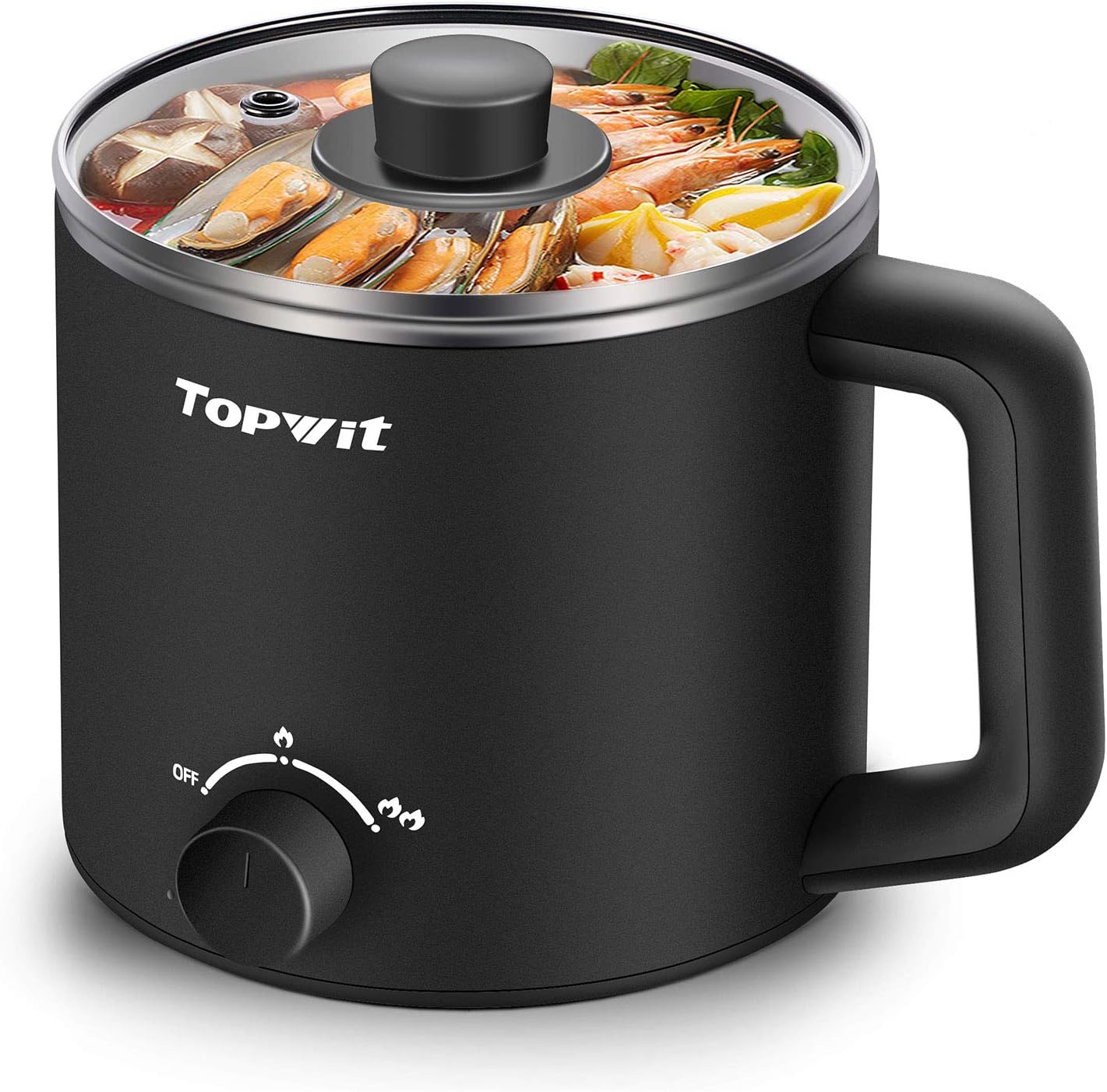 Topwit Hot Pot Electric, Electric Pot, 1.6L Ramen Cooker, Multifunctional Cooker for Pasta, Shabu-Shabu, Oatmeal, Soup and Egg with Over-Heating Protection, Boil Dry Protection, Black