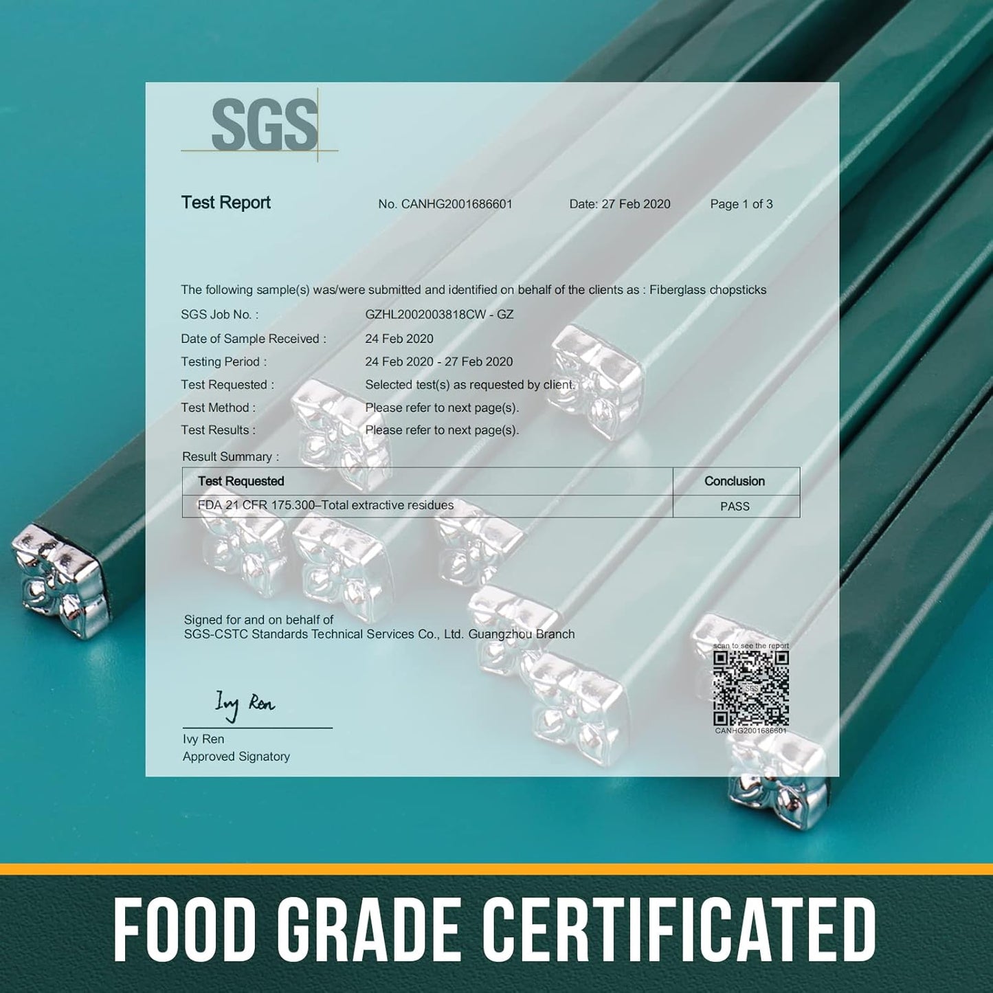 GLAMFIELDS 5 Pairs Chopsticks Reusable, Premium Fiberglass Chop sticks Dishwasher Safe for Sushi Ramen, Non-slip, 9 1/2 inches - Gift Set Green with Silver Plated