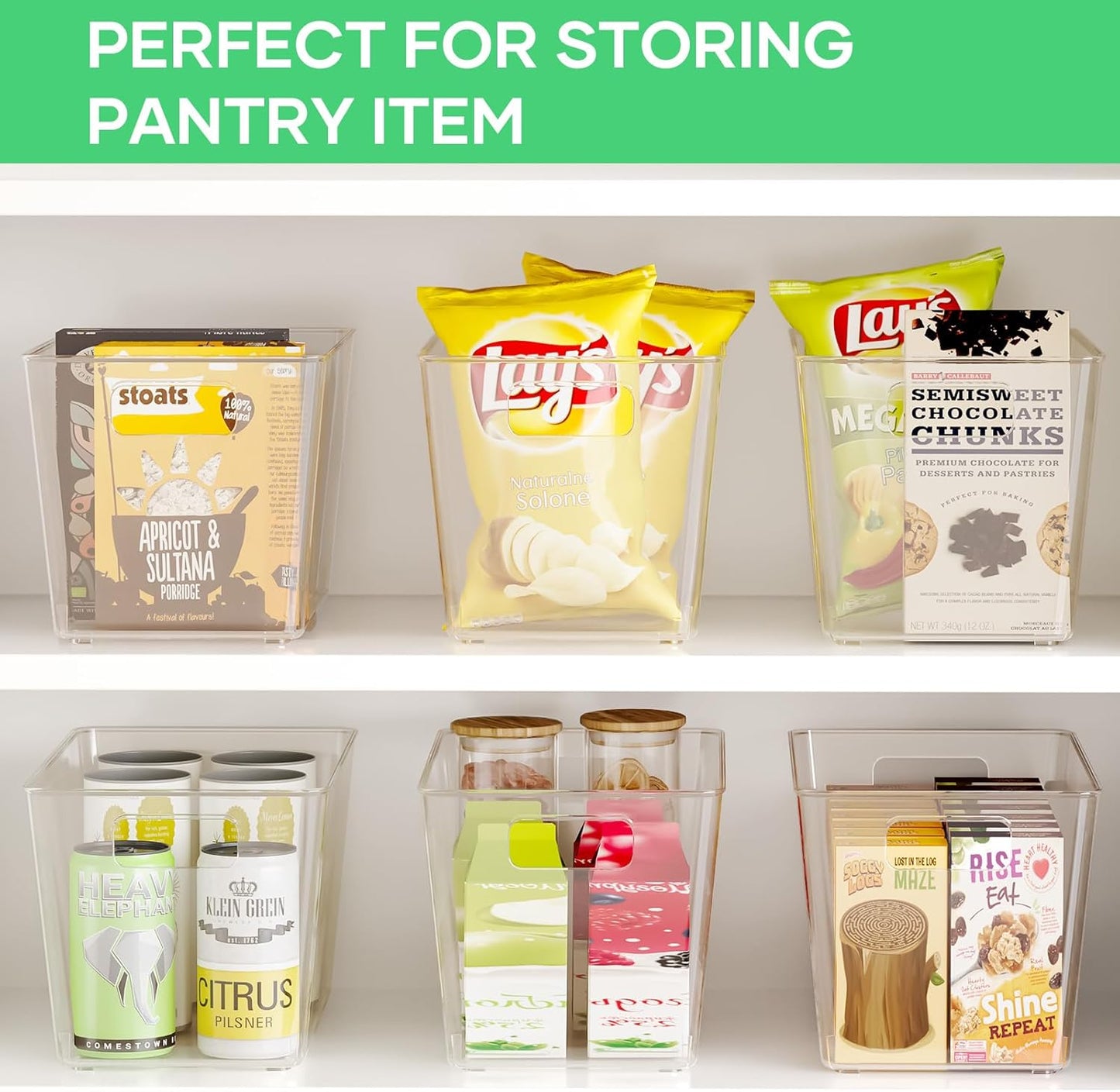 8 Pack Clear Plastic Storage Bins, 11" Large Pantry Organizer Bins with Handles, Plastic Containers for Refrigerator,BPA-Free Perfect for Kitchen,Fridge,Cabinet,Pantry,Bathroom,Closet Organization