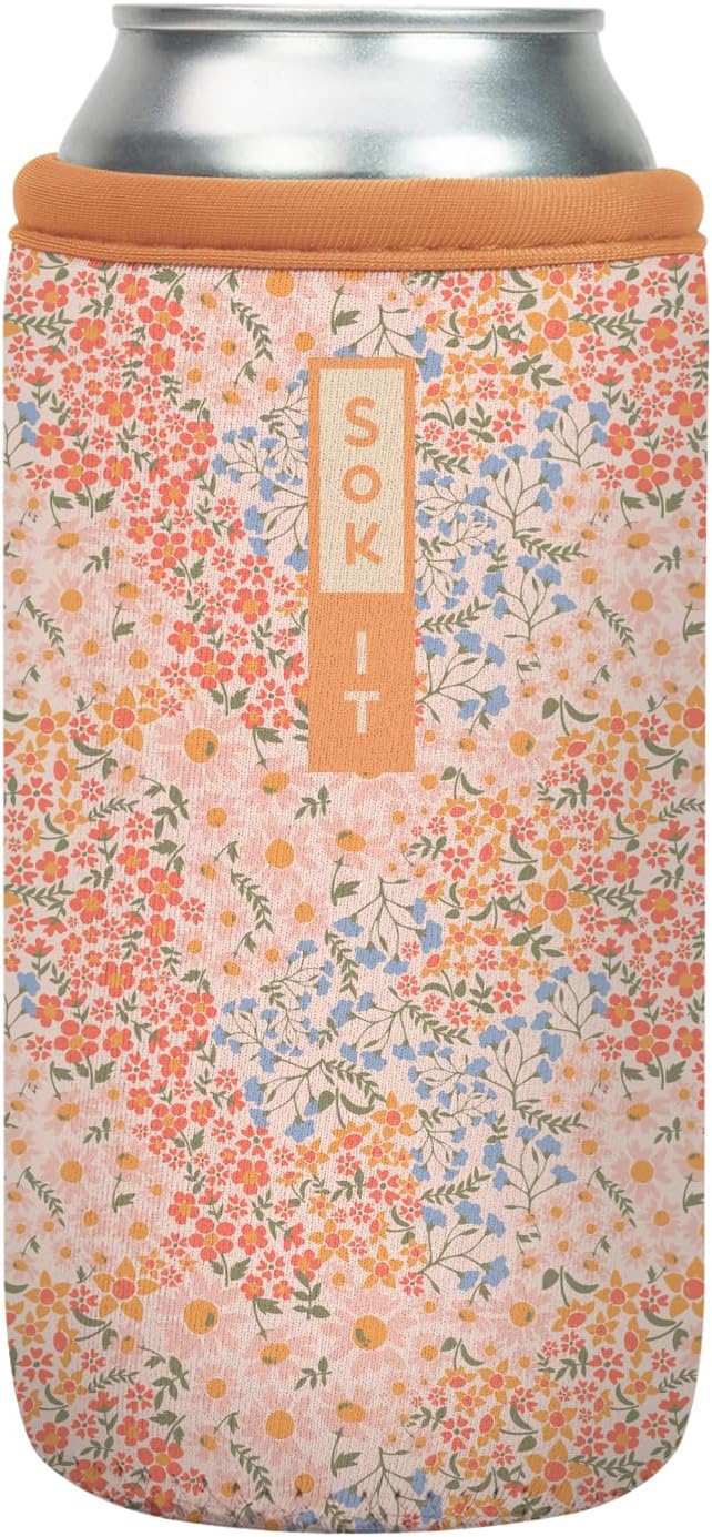 Sok It CanSok Sleeve for Beer & Soda Insulated Neoprene Cover (Dainty Florals, 16oz Can Sleeve)