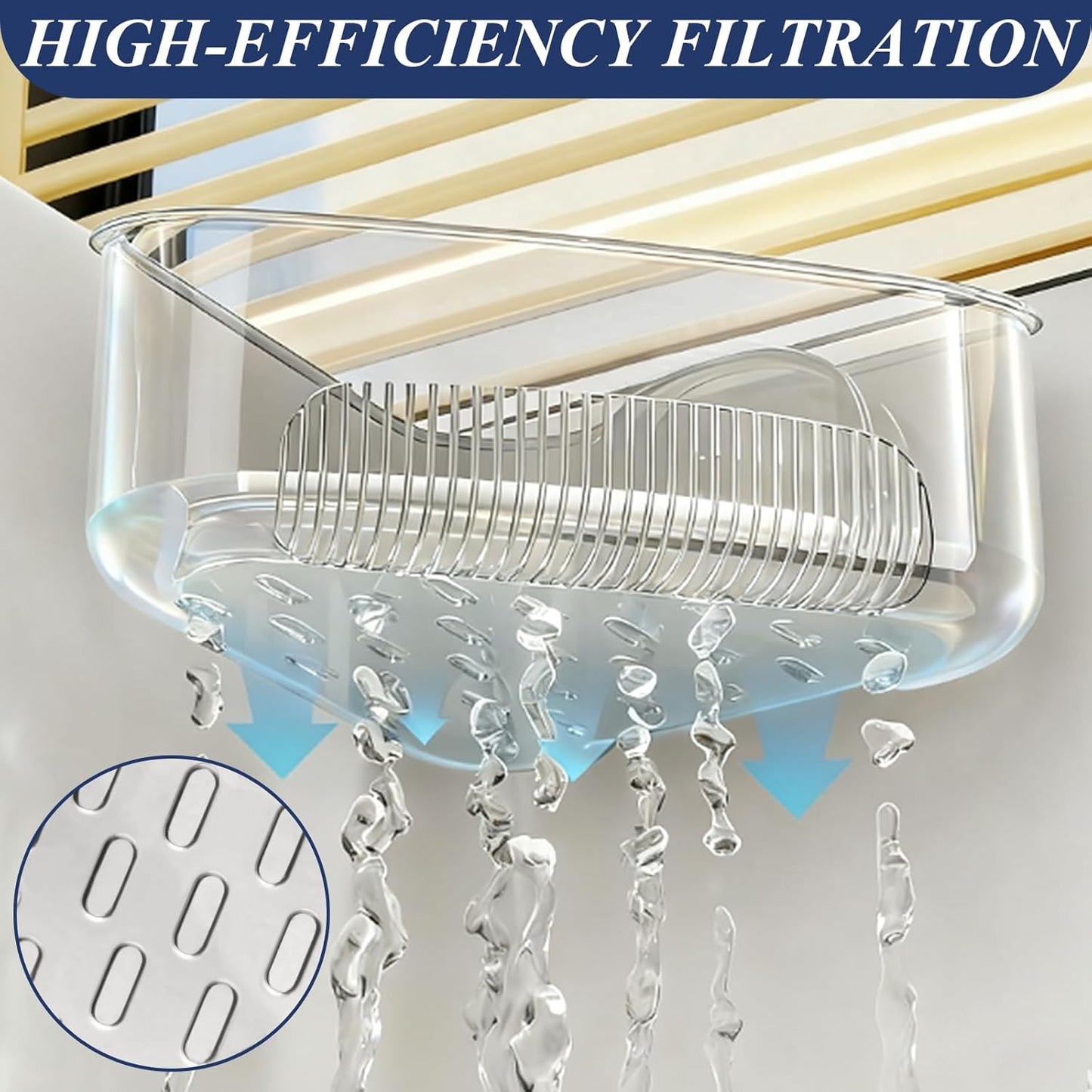 Sink Strainer Basket, Triangle Suction Cup Sink Corner Rack, New Upgraded Corner Sink Strainer with Drainage Hole, Punch-free Corner Sink Trash Catcher for Kitchen and Bathroom (Transparent)