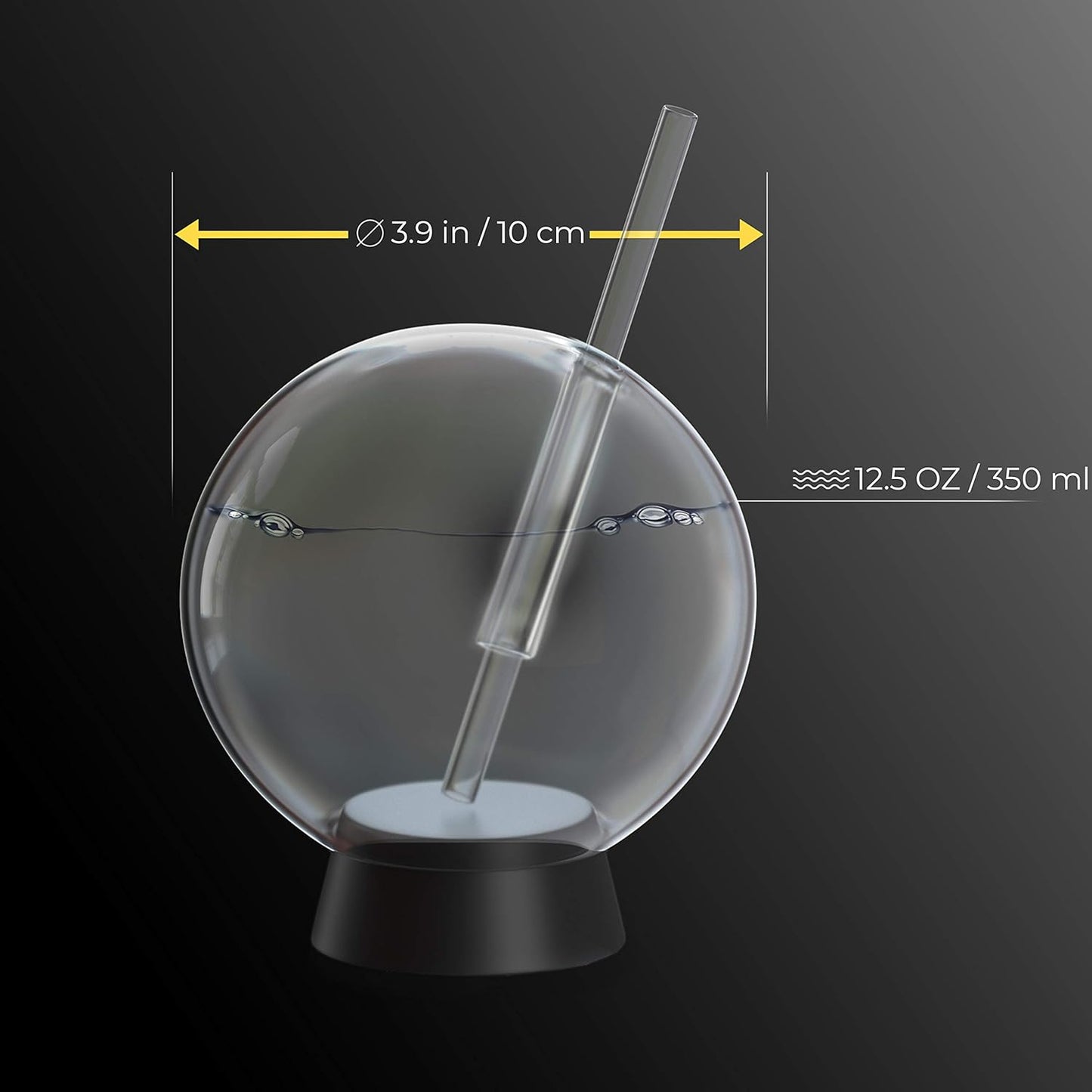 Cocktail Smoker Accessory - Smoke Infuser Cocktail Ball - 2 pcs, Cocktail Ball Glass with Glass Straw for Drink Smoker, 12 Oz (350 ml), Black