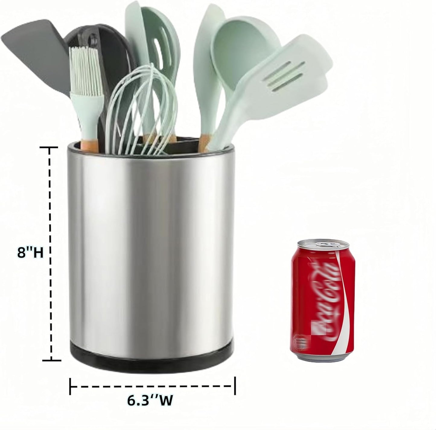 Utensil Holder For Kitchen Counter Organizer Extra Large Silverware Caddy Cooking Utensil Stainless Steel Rotating Kitchen Storage 3 Compartment Flatware Spoon Spatula