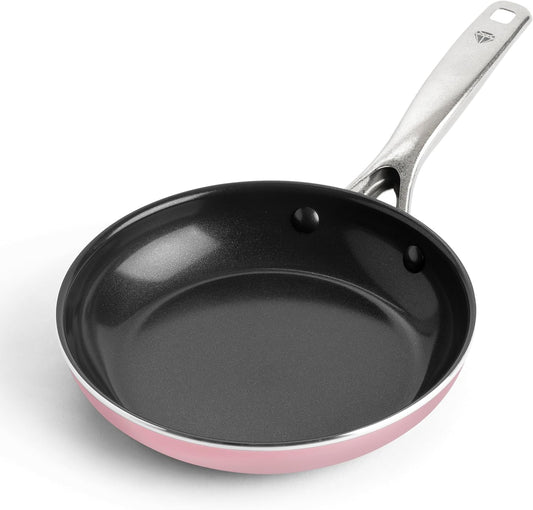 Blue Diamond 8" Nonstick Frying Pan Skillet, Diamond Infused PFAS & PTFE-Free Ceramic Pot, Dishwasher & Oven Safe, Stay Cool Handle, Durable Non Toxic Metal Utensil Safe, Egg & Omelet Pan, Pink