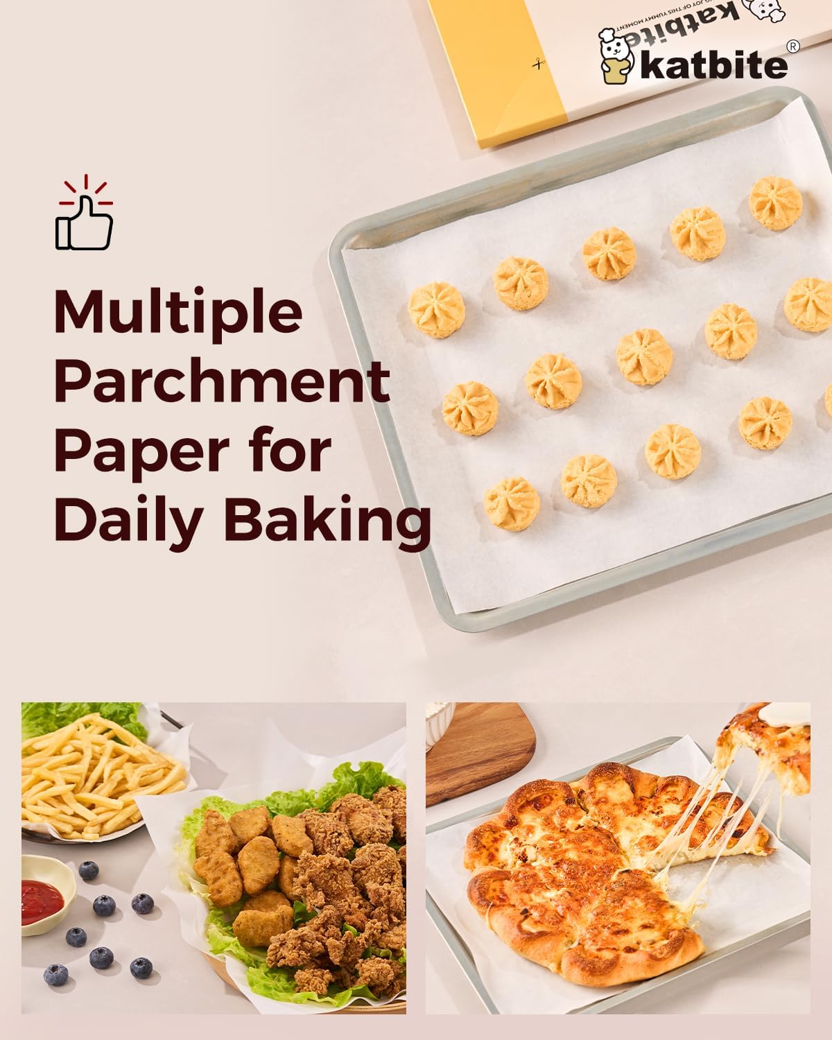 Katbite 200PCS 12x16 In Heavy Duty Flat Parchment Paper, Parchment Paper Sheets for Baking Cookies, Cooking, Frying, Air Fryer, Grilling Rack, Oven(12x16 Inch)[Advanced Series]