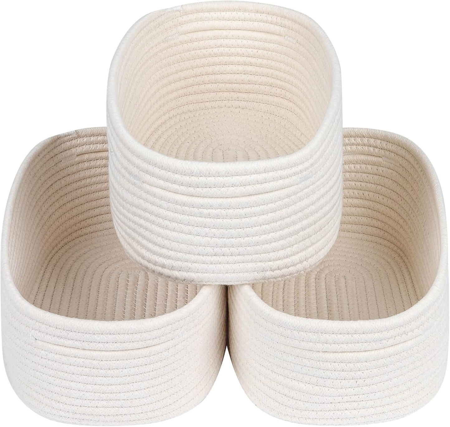 CubesLand Off White Small Storage Baskets for Shelves, Closet Organization Storage Bins Empty Gift Basket Baby Nursery Woven Baskets for Organizing, Rectangular Clothes Closet Shelves Baskets 3 Packs