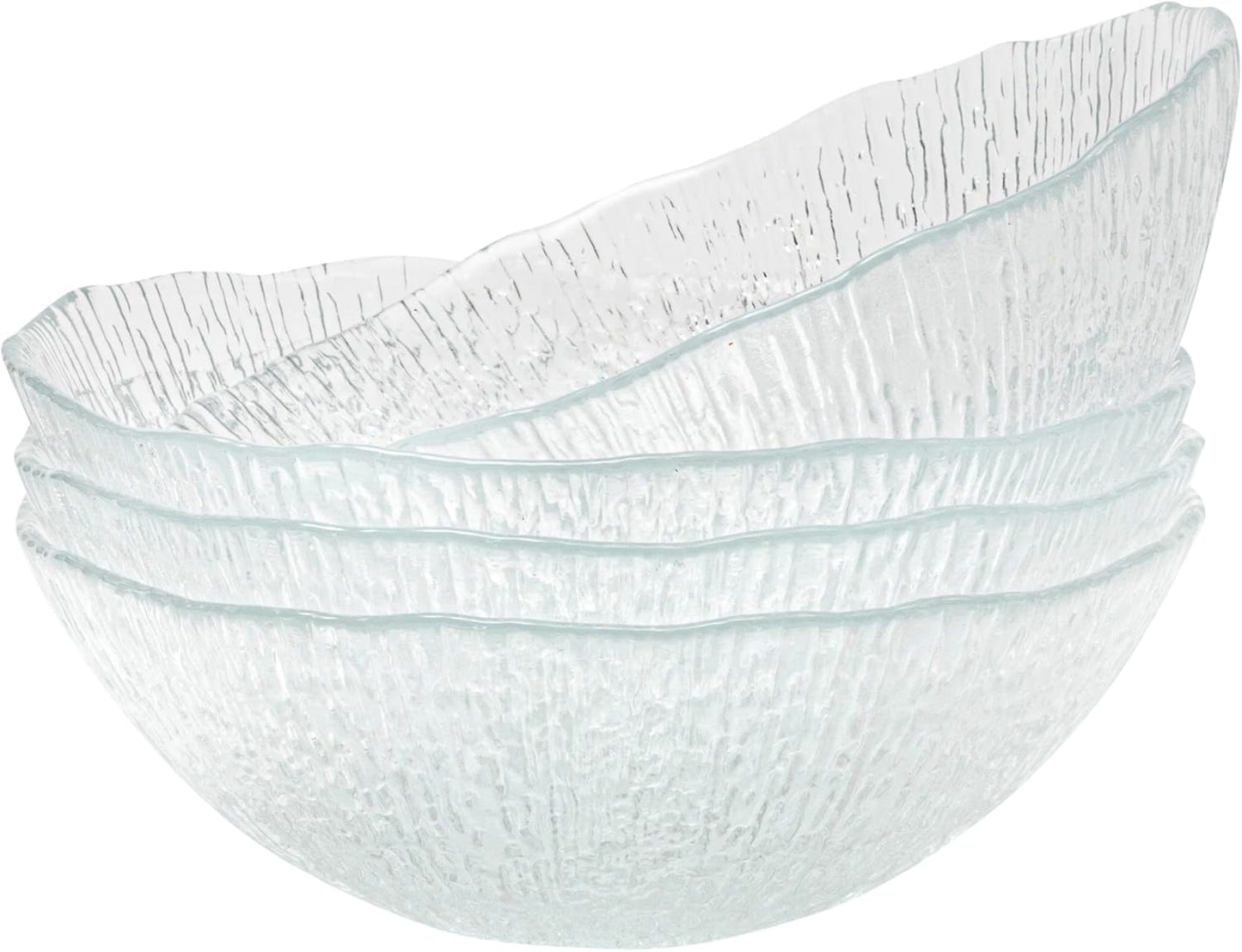 Vikko Soup Bowls, 6.25 Inch Salad Bowls, Glass Soup Bowls, Elegant Textured Glass Bowls, Set of 4, Dishwasher Safe