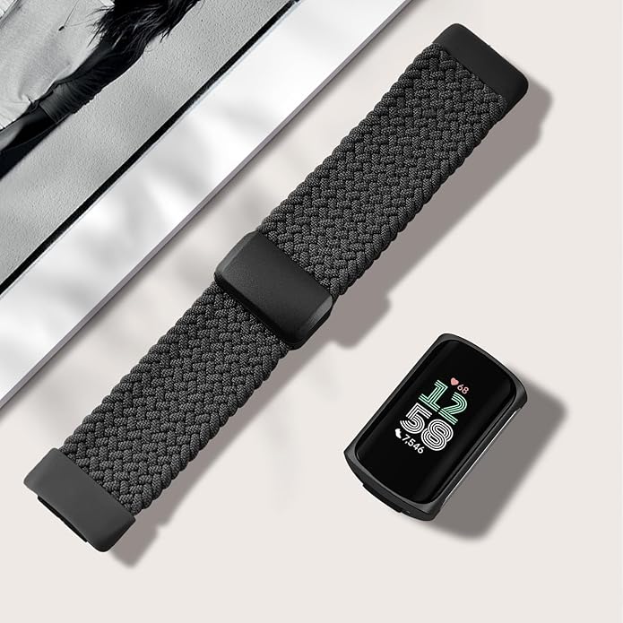 Magnetic Braided Nylon Compatible with Fitbit Charge 6 Bands/Fitbit Charge 5 Bands for Women Men, Soft Sport Stretchy Breathable Strap Replacement Wristband for Charge 6/Charge 5