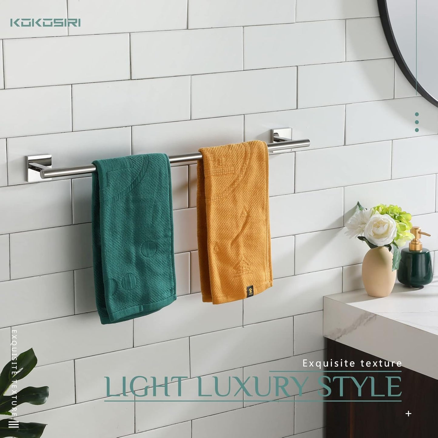 KOKOSIRI Single Towel Bar Bathroom Towel Holder for Bath Kitchen 20 Inch Necklace Holder Wall Mounted Chrome Stainless Steel B4005CH-L20