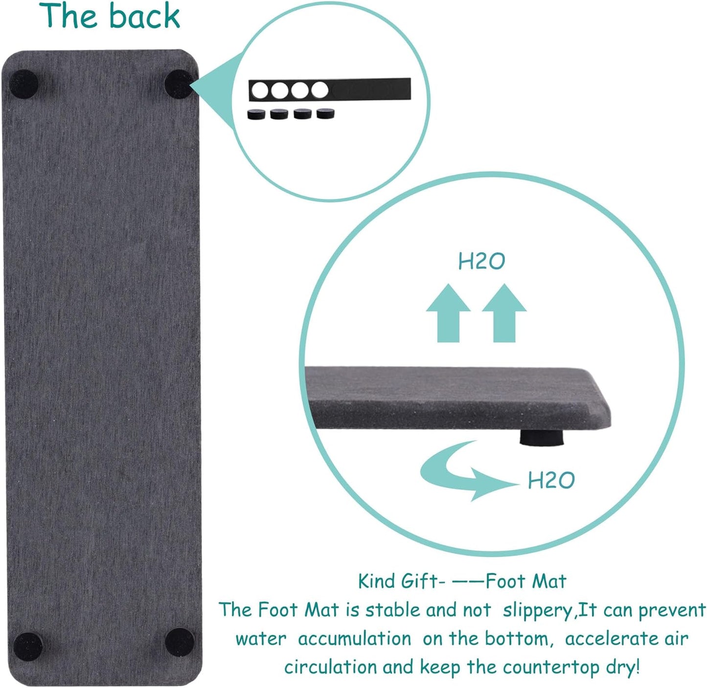 2 Pcs Water Absorbing Stone Trays, Kitchen/Bathroom Sink Soap Dish, Diatomite Tray Used for Hand Soap & Cosmetic Bottles in The Modern Home, 3.15" W x 10.2" L, Dark Gray