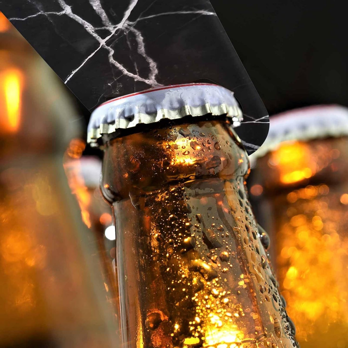 Black Marble Stainless Steel Bottle Opener Dark Texture with White Cracked Wave Art Flat Beer Bottle Opener Keychain for Home Kitchen Bar Restaurant Party Birthday Gift