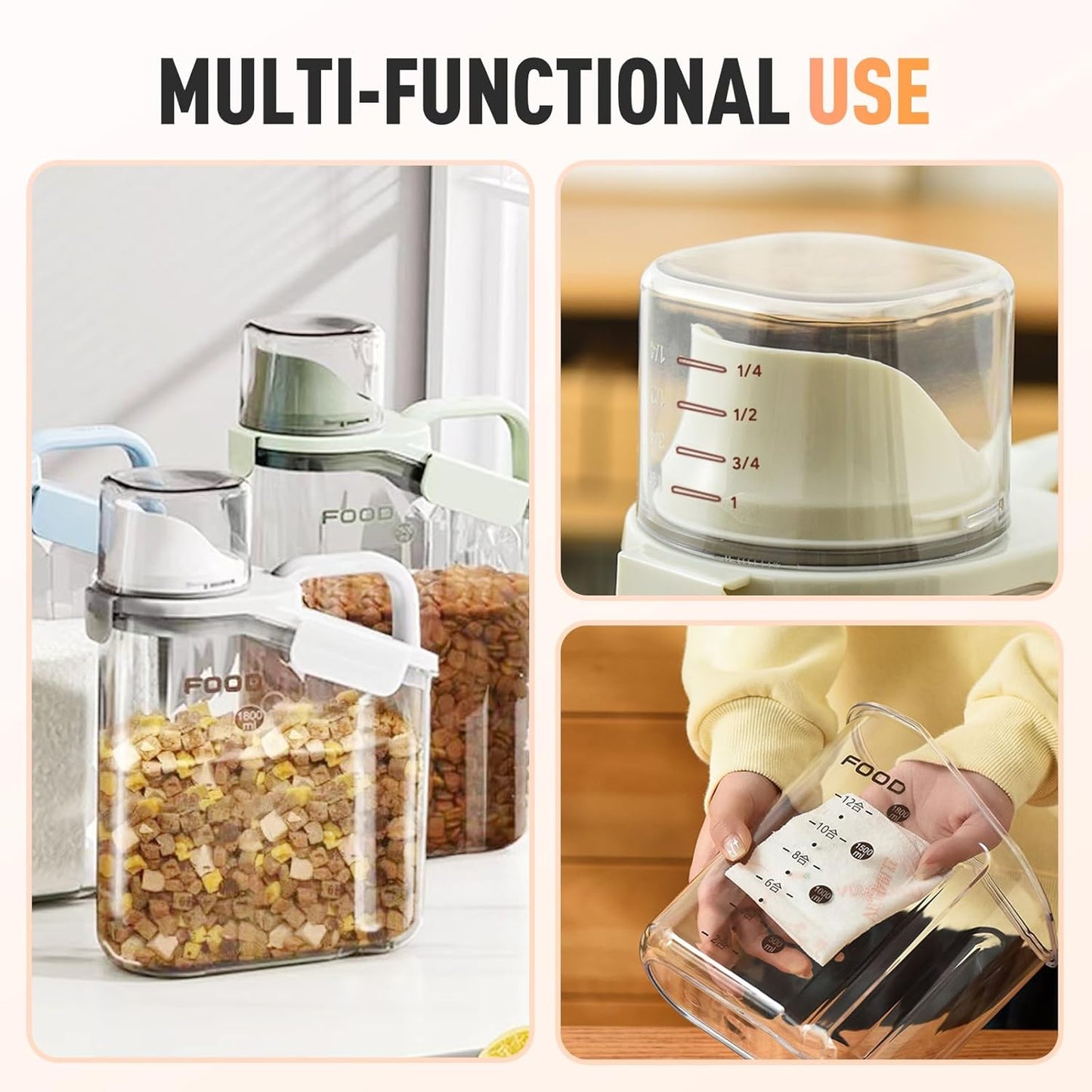 Clear Airtight Food Storage Containers, Transparent Cereal Dry Food Storage with Pouring Spout, for Flour, Sugar and Cereal (54oz Green)