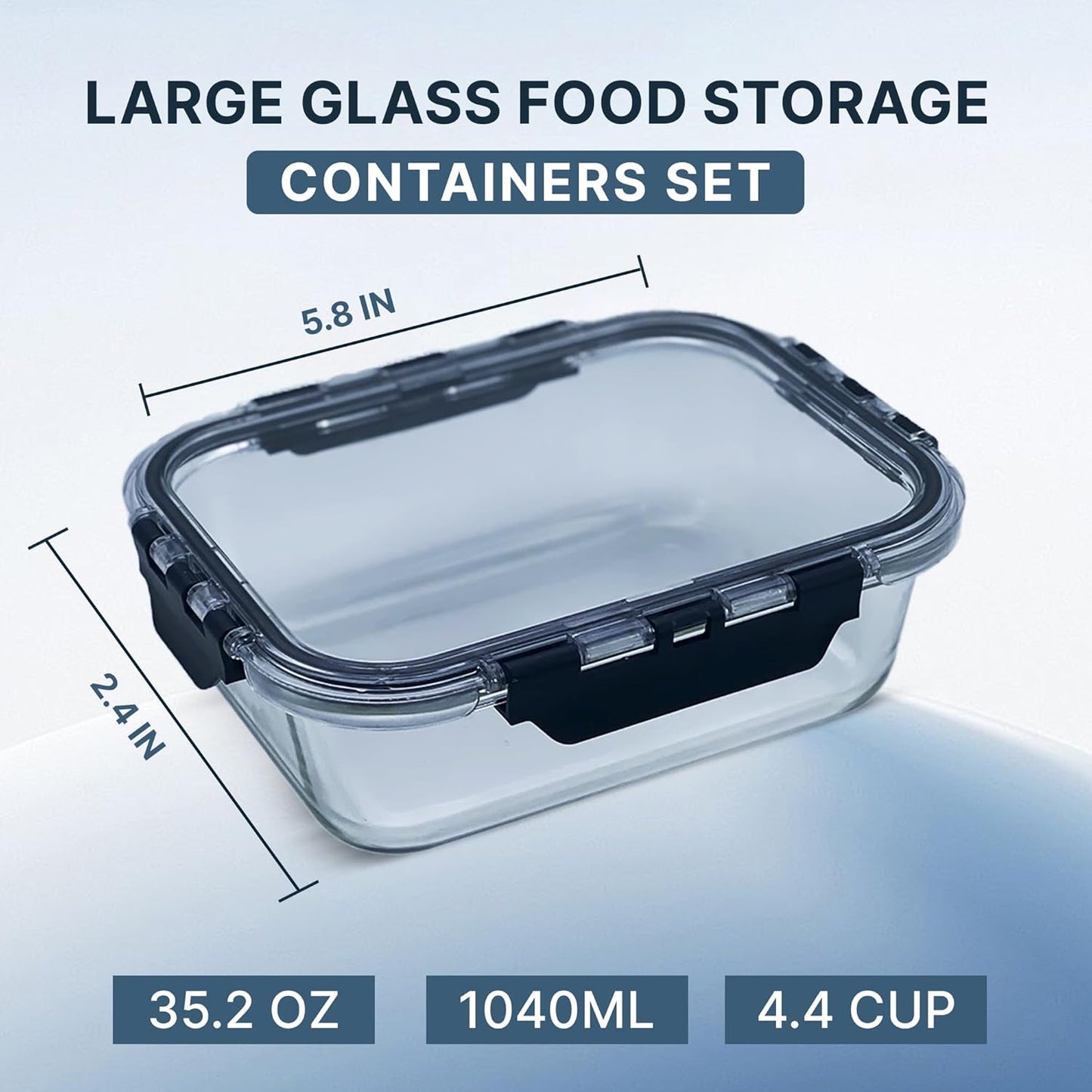 Glass Food Storage Containers with Lids, 5-Piece Set – Airtight, Leakproof, Oven & Freezer Safe, BPA-Free