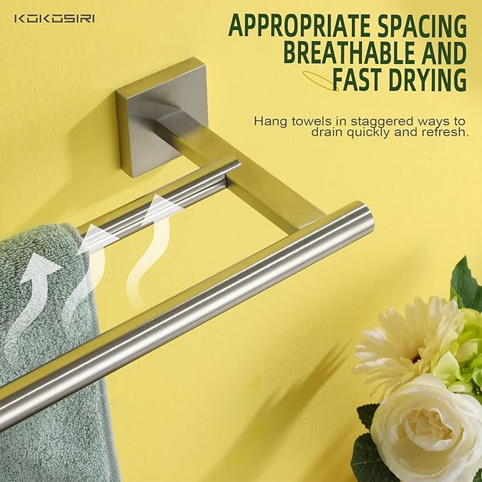 KOKOSIRI Towel Holder Bathroom Accessories Double Towel Bar 24 Inch B5005BR-L24