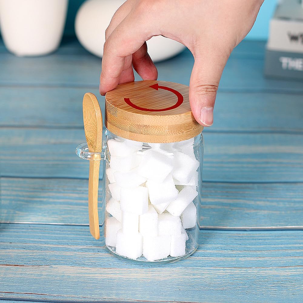 Glass Jar with Screw Lid and Spoon, 3 Pack 16 OZ Tea Containers for Loose Leaf Tea, Salt and Sugar Containers for Countertop, Yogurt Jars for Overnight Oatmeal