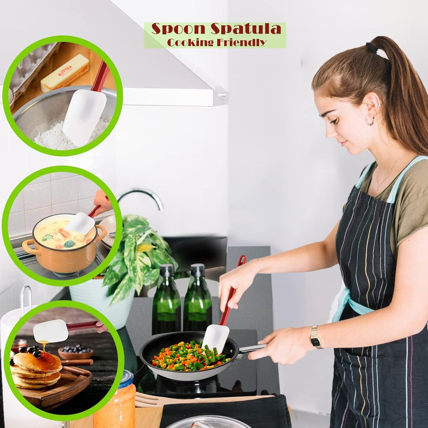 Silicone Rubber Spatula and Spoon Set of 3, High Heat Spatula, Commercial Size (14 Inches)