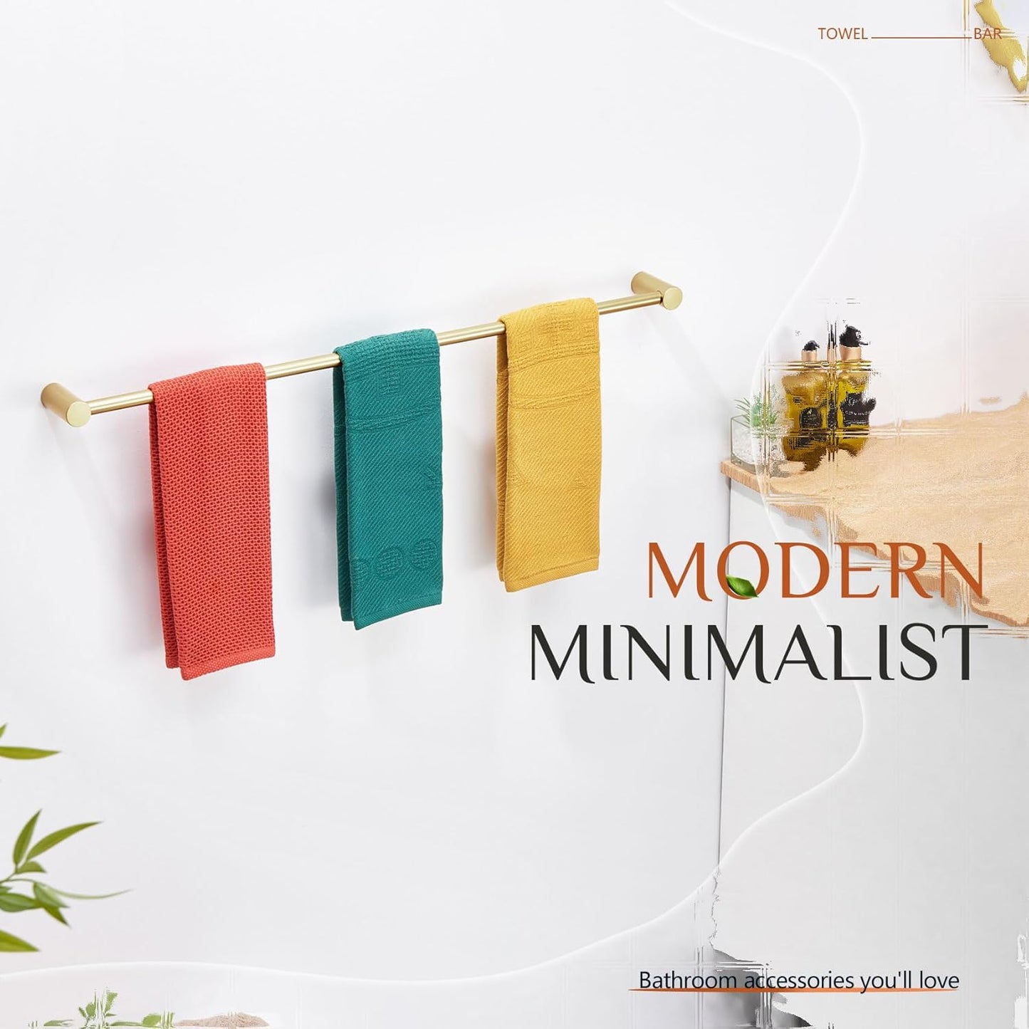 KOKOSIRI Towel Bar Brushed Gold 32-Inch Bath Towel Rack Holders Single Rail for Bathroom Wall Mounted Stainless Steel Bathroom Accessories, B4007BG-L32