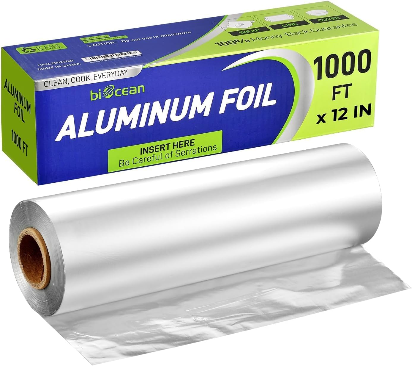 Aluminium Foil 12''x1000 Sq.Ft for Food, Heavy Duty Tin Foil Roll, Non-Stick Disposable Food Wrapping for Restaurant,BBQ,Roasting