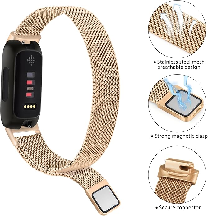 Meliya Metal Band for Fitbit Inspire 3 Bands Women Men, Stainless Steel Metal Mesh Loop Adjustable Magnetic Wristband Replacement Straps for Fitbit Inspire 3