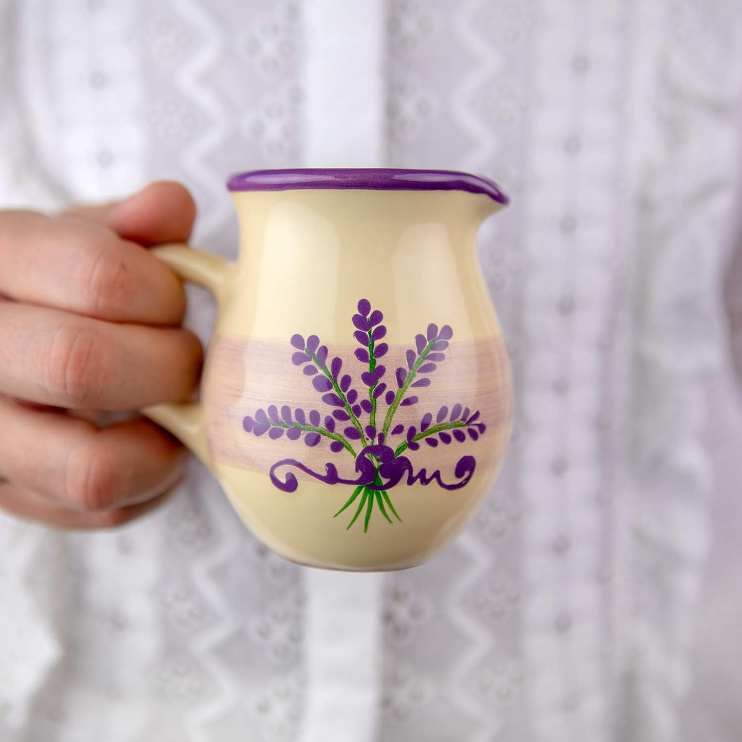 Handmade Lavender Floral Purple And Cream Small 150ml/5oz Ceramic Creamer, Milk Jug, Pourer, Pitcher Jug, Pottery Housewarming Gift for Tea Coffee Lovers by City to Cottage®
