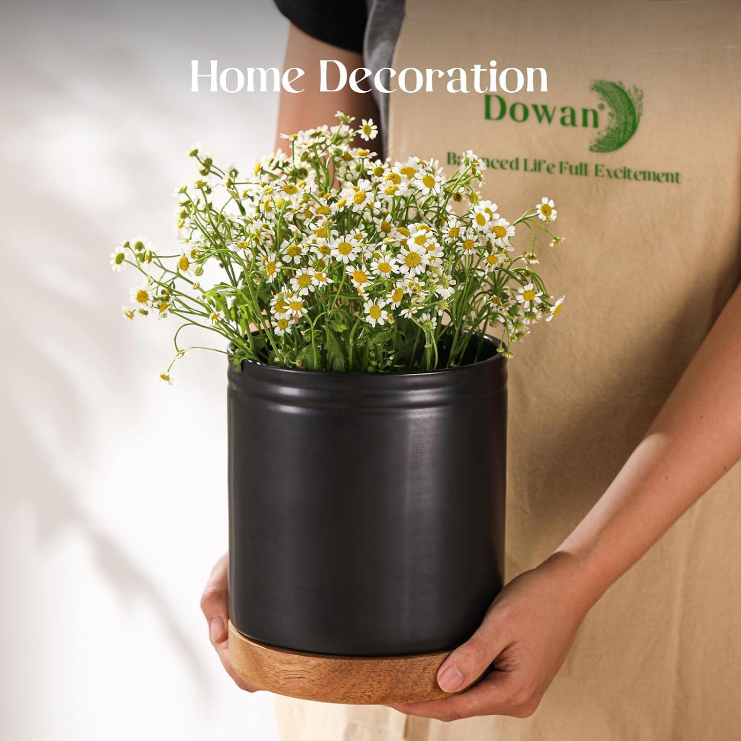 DOWAN 7.6" 360° Rotating Utensil Holder, Kitchen Utensil Holder for Countertop, Ceramic Utensil Crock, Large Cooking Utensil Caddy for Kitchen Counter, Protection Cork Bottom, Black