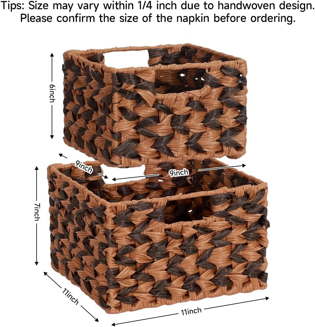 Wicker Baskets, Decorative Storage Boxes with Handles, Rectangular Plastic Wicker Woven Storage Basket for Organizing, 2 Pack Large and Small (Brown & Gray)